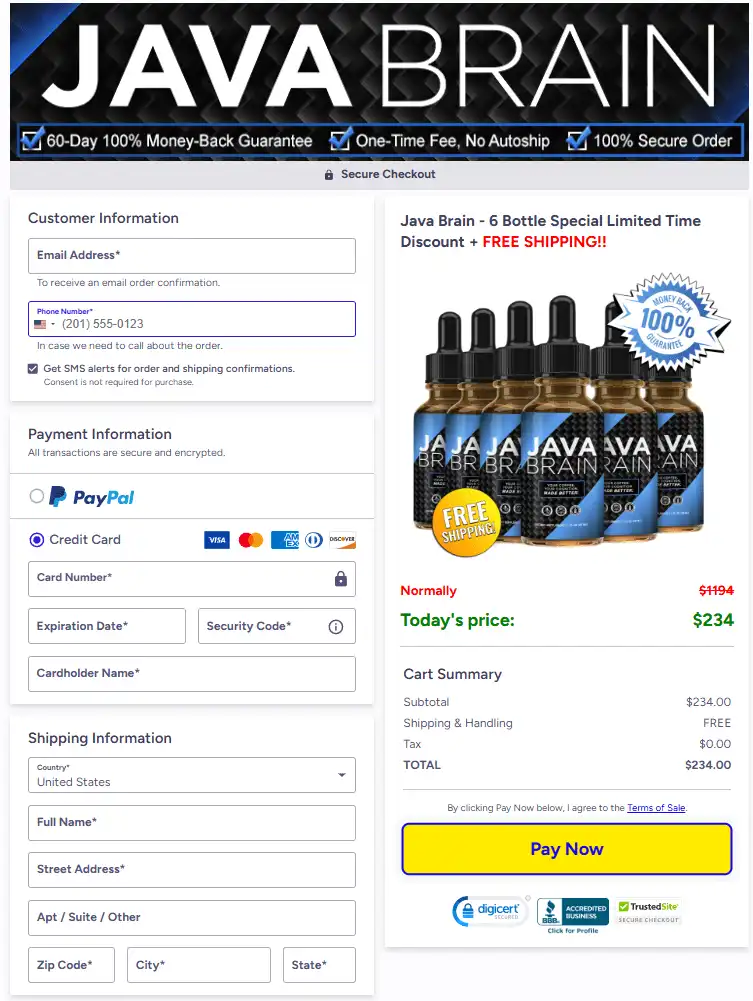 Java Brain Order Page